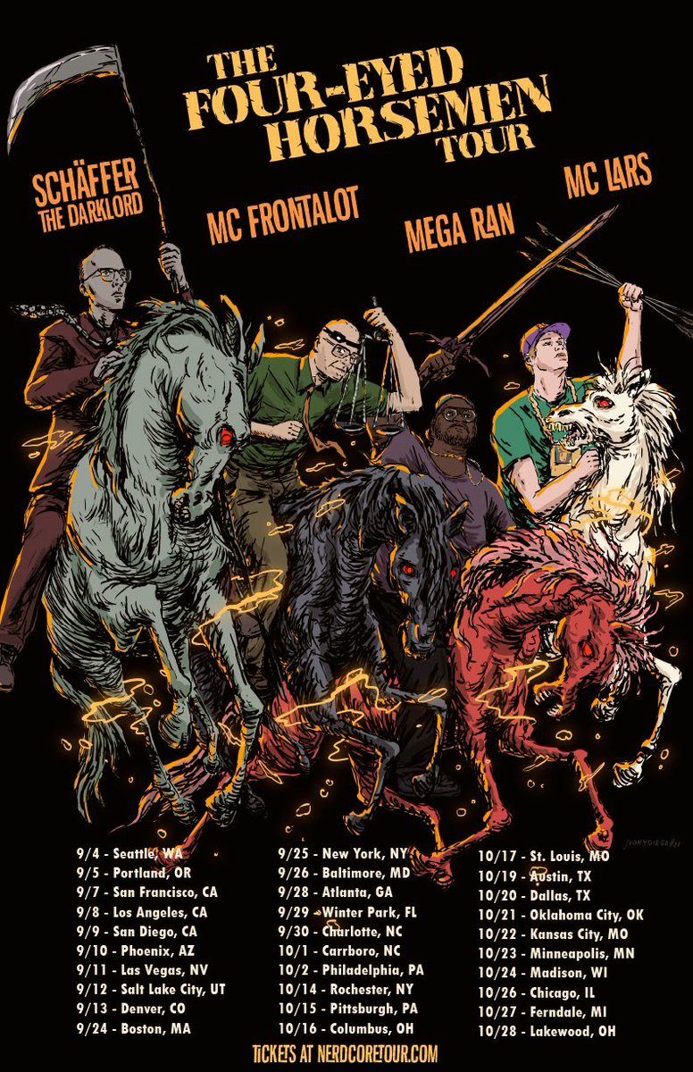 GUESS WHAT? See you in the physical realm this fall, friends. Tix go on sale Fri. June 4th <a href="/mc_frontalot/">MC Frontalot</a> <a href="/mclars/">MC Lars</a> <a href="/MegaRan/">Mega Ran</a> <a href="/schafferthedark/">Schaffer the Darklord</a>