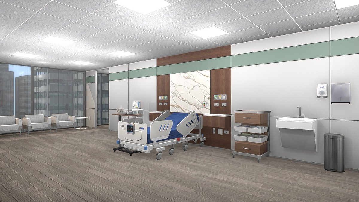 Ice_Edge's tweet image. This week we&apos;re featuring a #healthcare patient room design by Stephen Williams from @DIRTT for #ICEsoftware #3DoftheWeek. Great job Stephen! ✨
Have a great ICE visual you want to share? Send it to info@ice-edge.com
#3D #rendering #headwall #design