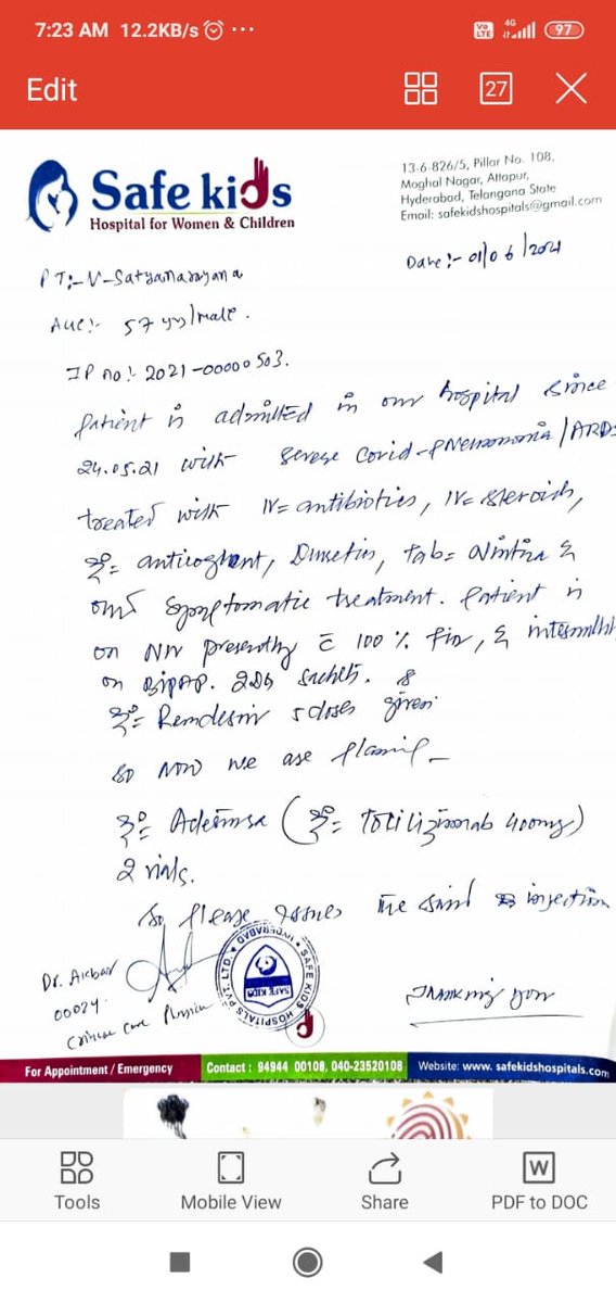 RameshVelishala's tweet photo. @Sankeerth55 
my uncle suffering from covid  past 15/5/21 till now.docors prescribed "ACTERMA 400 MG INJECTIONS 2 VAILS.But they don't take seriously.give them those injections and help to my uncle.plesae sir help my uncle https://t.co/vIwVnhfERr