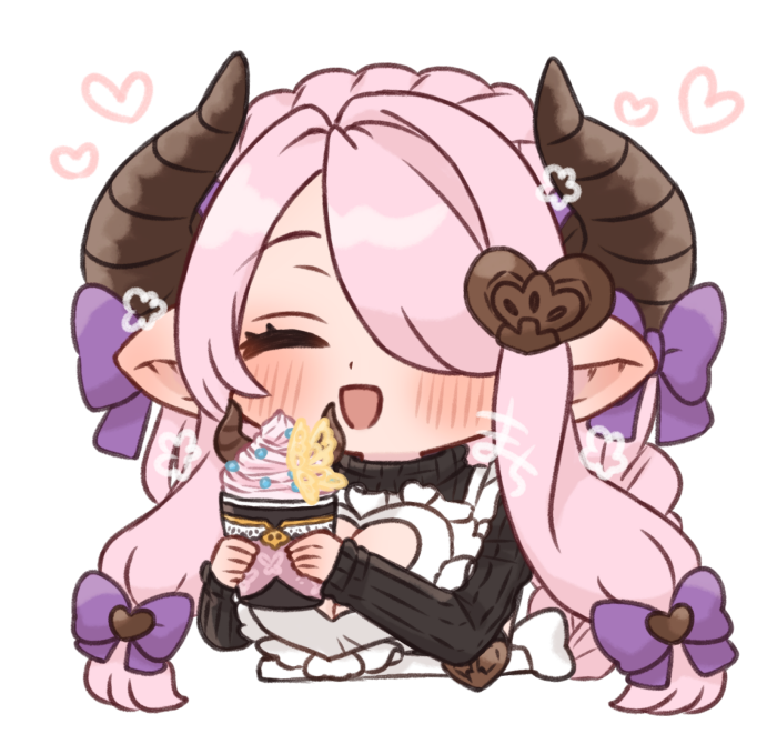 narmaya (granblue fantasy) 1girl horns draph official alternate costume solo apron hair over one eye  illustration images