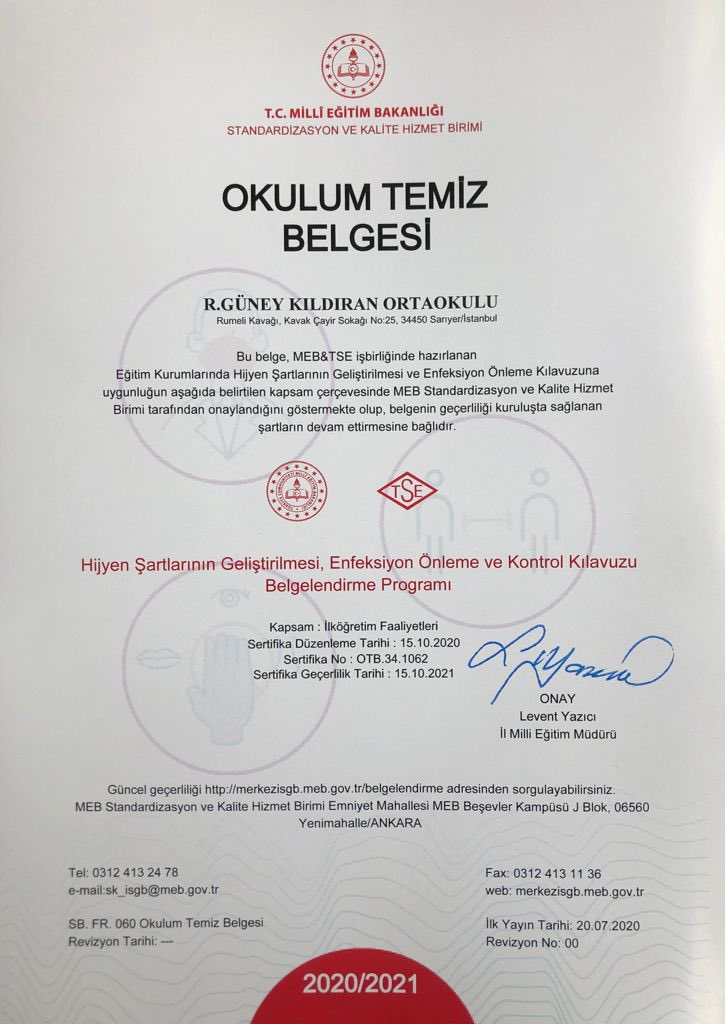 GKildiran's tweet photo. Okulum Temiz Belgesi @tcmeb @istanbulilmem @Sariyer_MEM @cagatay33 @E_Sylu @AbidinMerdan @balik_huseyin @memleventyazici @OzilLevent  @ziyaselcuk https://t.co/B97tEV3vcl