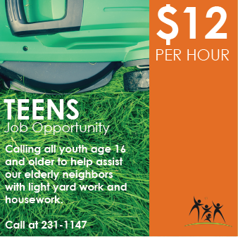 Hey teens, need a job? Come help assist our elderly neighbors! Call us now at 231-1147. #summerjob