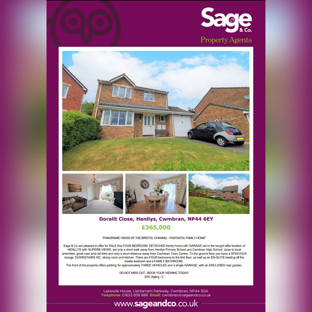 💥DO NOT MISS OUT -  SOUGHT AFTER LOCATION WITH PANORAMIC VIEWS💥

Check out this FOUR BEDROOM, DETACHED family home set within the popular location of HENLLYS 🏡💜

rightmove.co.uk/properties/804…

Contact us to arrange your viewing on:
 01633 838888📞🦉 or
cwmbran@sageandco.co.uk 🦉💻