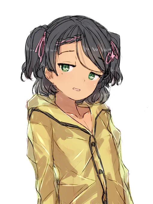 あれ?シロッコちゃんレインコートの下…
「着てるよ～」
よかった。着ていた 