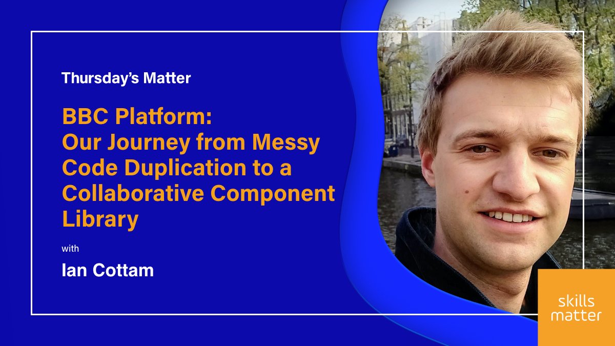 skillsmatter's tweet photo. 5 years ago the BBC Platform was a mess of #UI #codeduplication — their devs wanted to fix this but weren't sure how. 

TOMORROW: @999cottam joins us to share how his team solved this conundrum using @ReactJS, @yarnpkg, @storybookjs &amp; more.

https://t.co/ubUfQsKmAA https://t.co/LUyjx7RwE0