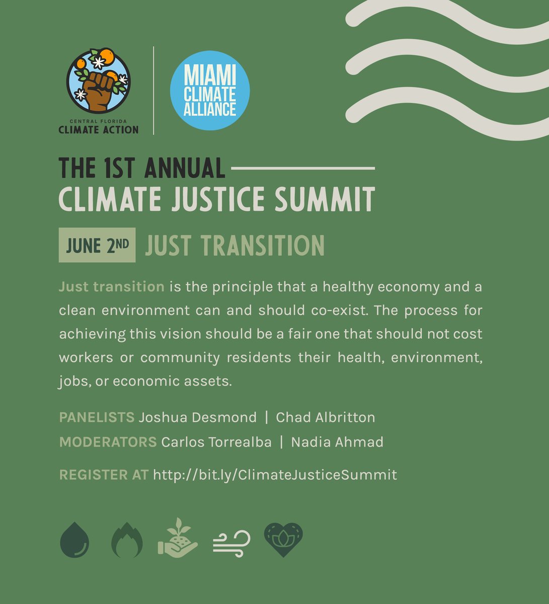 MiamiClimate's tweet photo. Day 2 of the Climate Justice Summit starts tonight at 6pm! Register at https://t.co/PMksuA921n https://t.co/M9wjAR3KXM