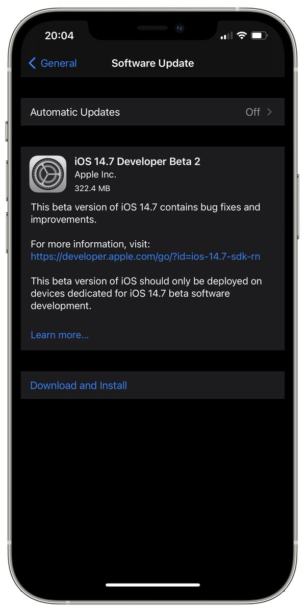 iSWUpdates's tweet image. iOS 14.7 Dev Beta 2 (18G5033e) has been released. #iOS147 #iOS147DevBeta2 #iOS147Beta2