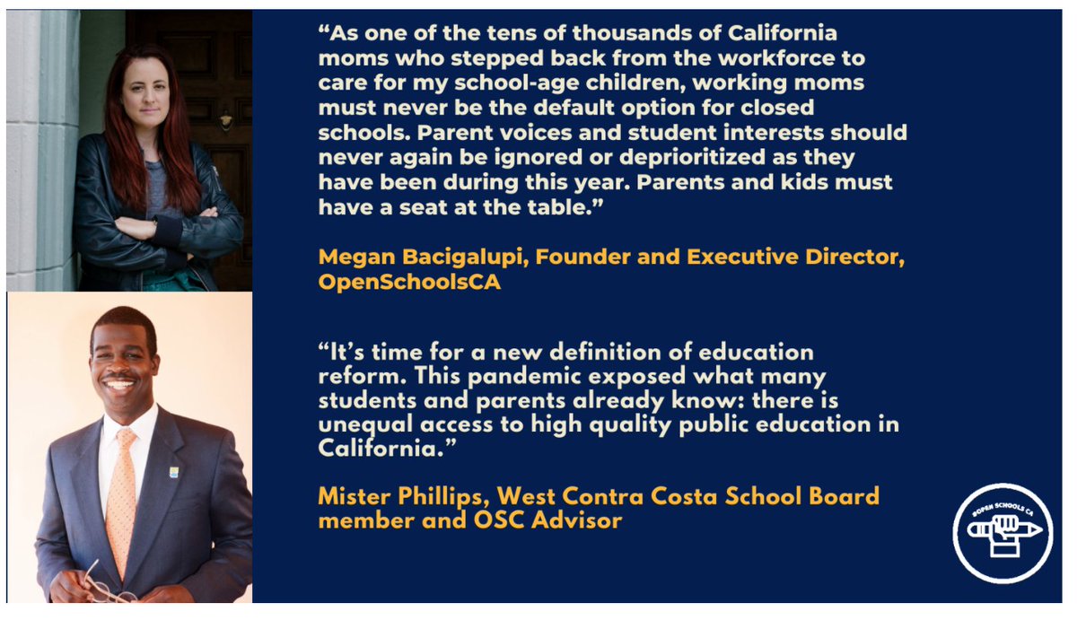 Let’s prioritize the needs of students and families in CA and get all TK-12 public school students back to full-time school in the fall. 
Let’s reimagine education reform in CA by centering the voices of families with @OpenSchoolsCA.  #FiveFullDaysInFall #K12ParentPower