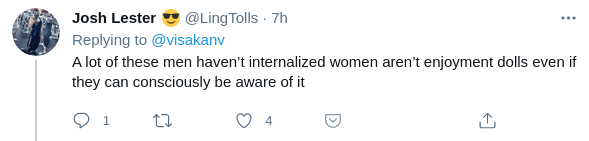 __rowboat__'s tweet photo. @visakanv this thread+replies is a great microcosm of why men turn to manosphere communities for advice+support in the first place. "you think of women as enjoyment dolls" "you don't think of women as people" "you're an asshole" "you're mean/annoying/tedious" https://t.co/Q6wKTMIDID