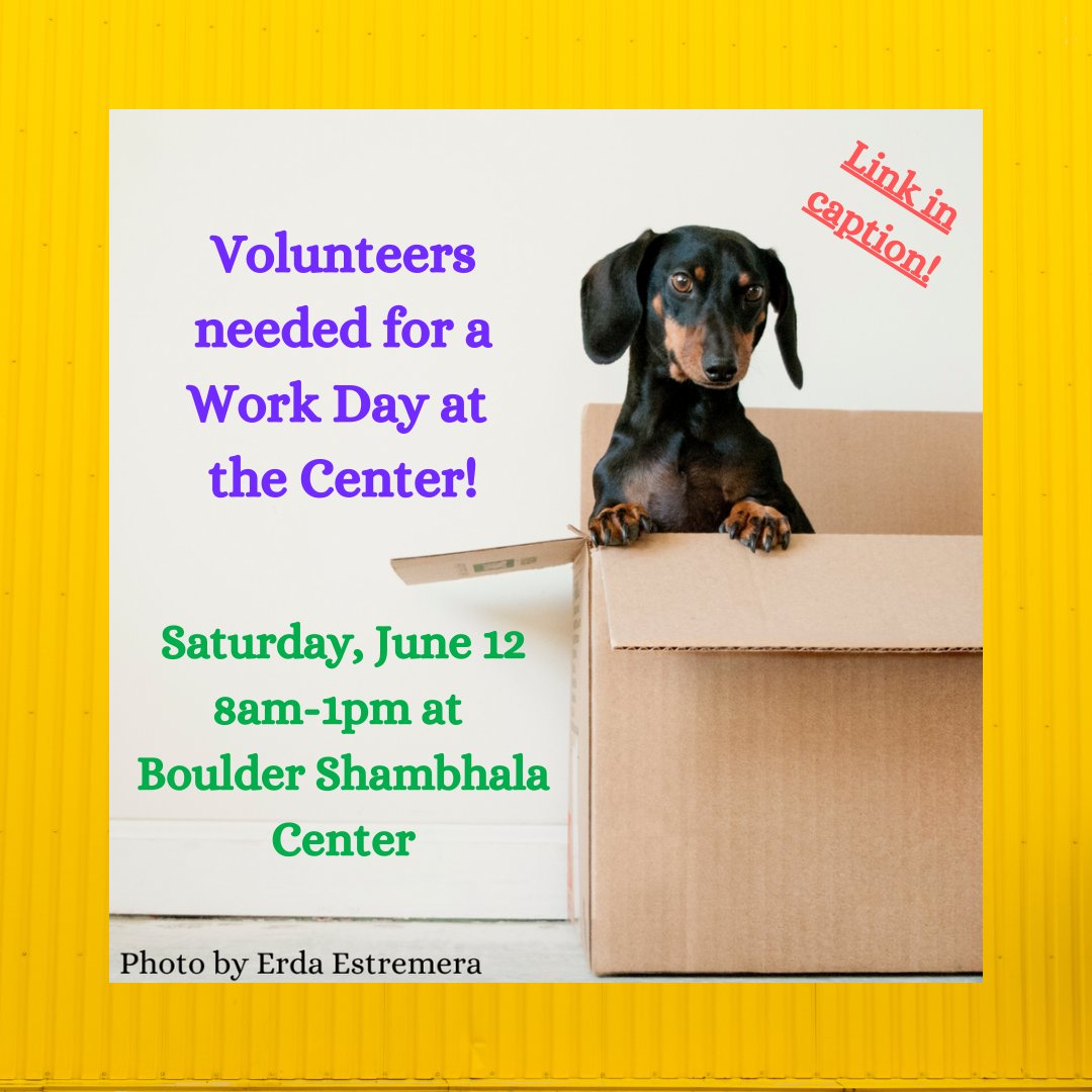 Boulder Shambhala Community and Friends,

Sat June 12, we're looking for volunteers to help rearrange and set up the reception area and corridor on the first floor of the building. 

❤ Can you lend a hand? 👐

SIGN UP: boulder.shambhala.org/program-detail…

#bouldershambhalacenter