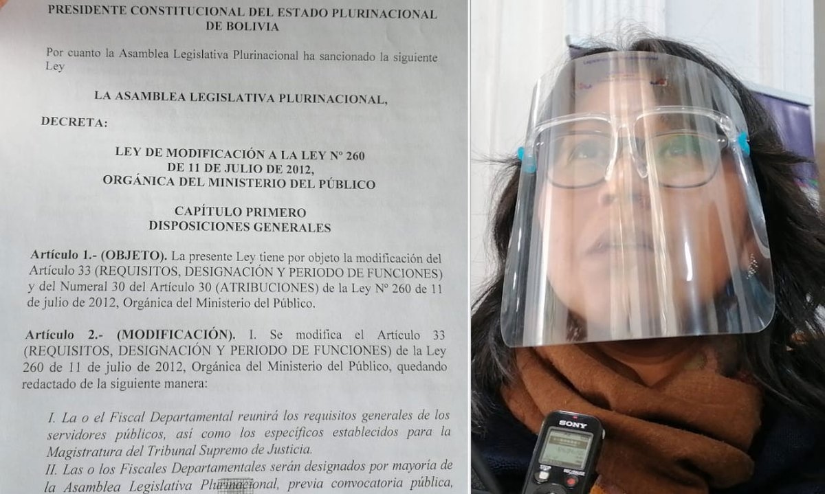 BoliviaNews1's tweet photo. La diputada del MAS, Gladys Quispe, presentó un proyecto de ley cuya finalidad es que los fiscales departamentales sean elegidos por la Asamblea Legislativa y no así por el Fiscal General del Estado, como dicta la actual normativa.

https://t.co/OhqnzZsyMU https://t.co/f01ugTpUyt