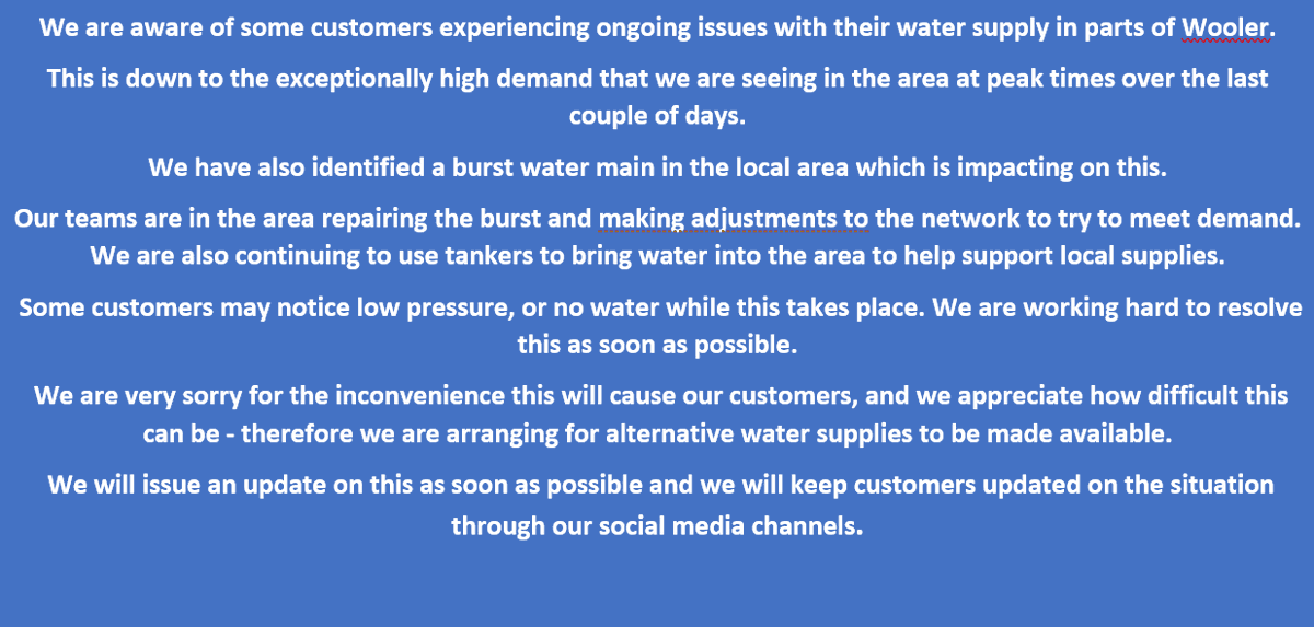 nwater_care's tweet photo. ⚠️ #NE71 #Wooler ⚠️
UPDATE https://t.co/AsGMTMq5HR