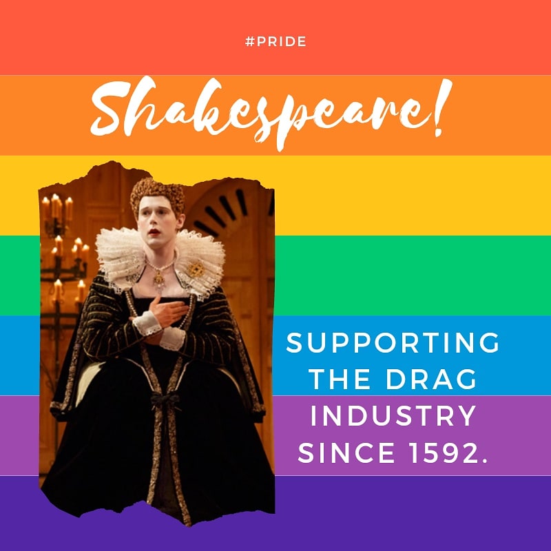 ShakespeareInJC's tweet image. Happy #Pride y'all! DYK: some think "drag" was a Shakespeare term! It was stage direction shorthand for "dressed as girl" since all actors then were male and all female roles were played by men and boys. #TheMoreYouKnow 📷: American Shakes. Co. "Twelfth Night"
