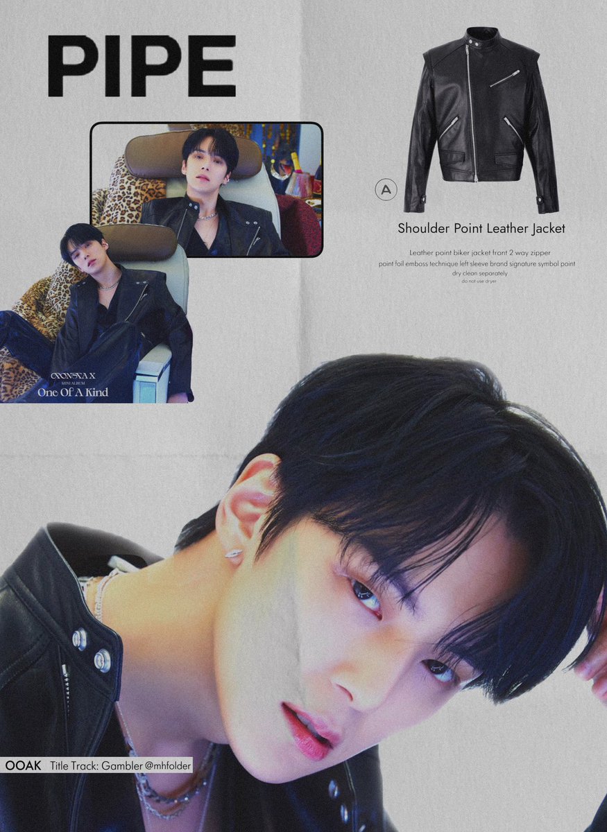 mhfolder's tweet image. Minhyuk for PIPE𖤐
            —shoulder point leather jacket
                ₩790,000 ≅ $711
♡added to wishlist 
#MINHYUK #민혁