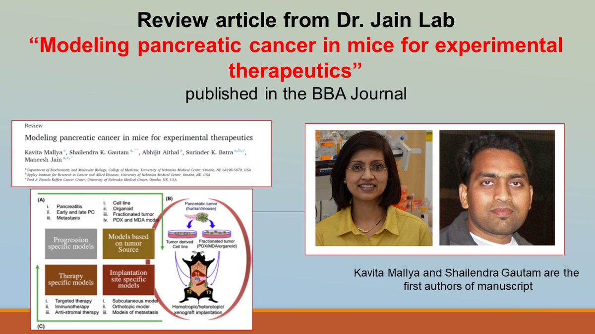 UNMC Biochemistry and Molecular Biology (@unmc_biochem) on Twitter photo Review article from Dr. Jain <a href="/JainManeeshjain/">Maneesh Jain</a> Lab
“Modeling pancreatic cancer in mice for experimental therapeutics” published in the BBA @BBAjournals. Review article from Dr. Jain <a href="/JainManeeshjain/">Maneesh Jain</a> Lab
“Modeling pancreatic cancer in mice for experimental therapeutics” published in the BBA @BBAjournals.