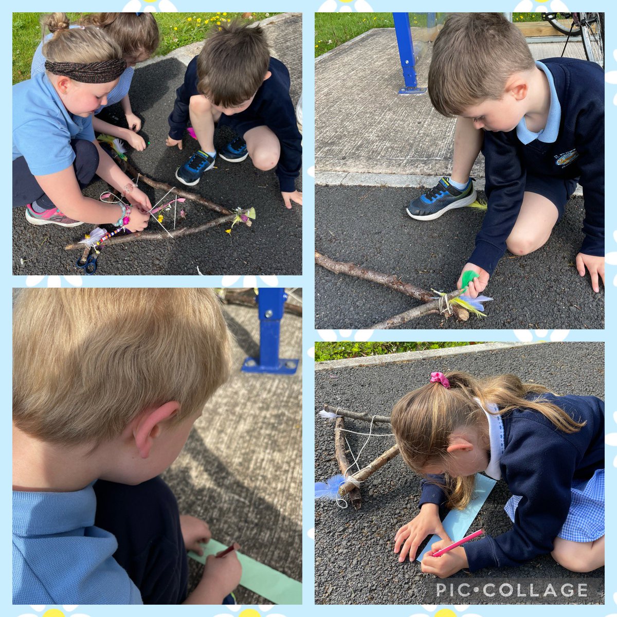 Miss Donnelly’s group decided to make some dream catchers with sticks, feathers, beads and string. Then we wrote our wishes and added them to our dream catchers. We can’t wait to go to bed tonight and dream some more tonight 🥰 #stppsSGT #stppsOUTDOORS
