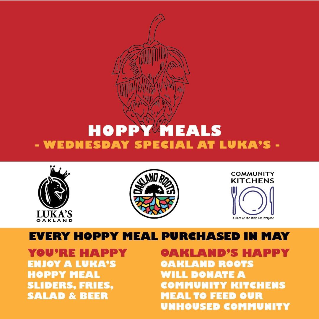 Wednesday Special!  Luka’s @lukasoakland Hoppy Meals are extra happy.  For every Hoppy Meal purchased in June, @oaklandroots will donate a community meal through @ckoakland1 

#happymeals #hops #beer #oaklandbeer #oaklandeats