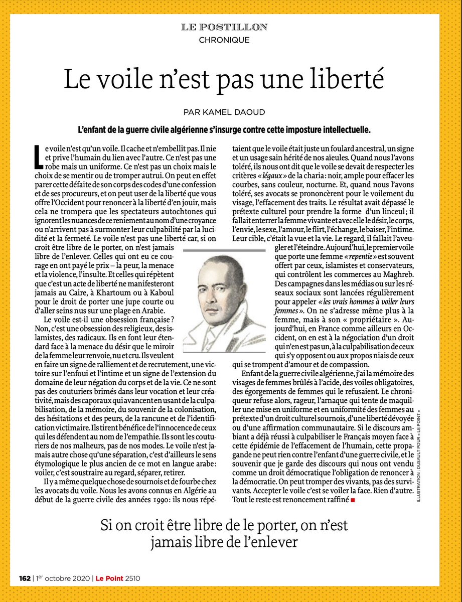 ObservatoireBxl's tweet photo. "le voile n'est pas une liberté"
Kamel Daoud https://t.co/Q3T1mQRkTH