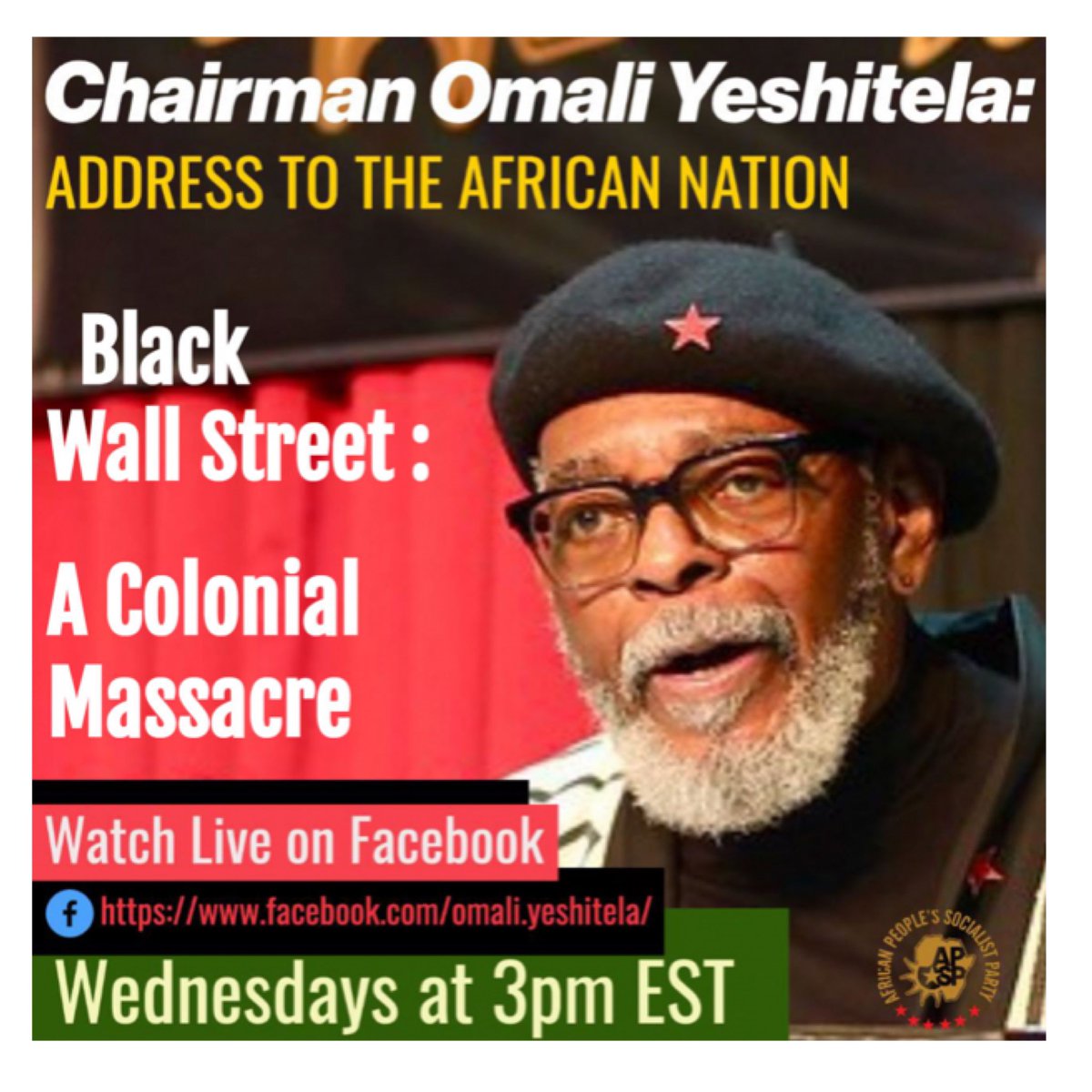 _InPDUM's tweet photo. Uhuru Comrades! “Today @ 3pm ET — Black Wall Street: A Colonial Massacre — Chairman @OmaliYeshitela’s Address to the African Nation” #AddresstoTheAfricanNation #AfricanInternationalism #BlackPowerMatters *direct youtube link - https://t.co/majmWj8sPT https://t.co/pVWyS42jpD