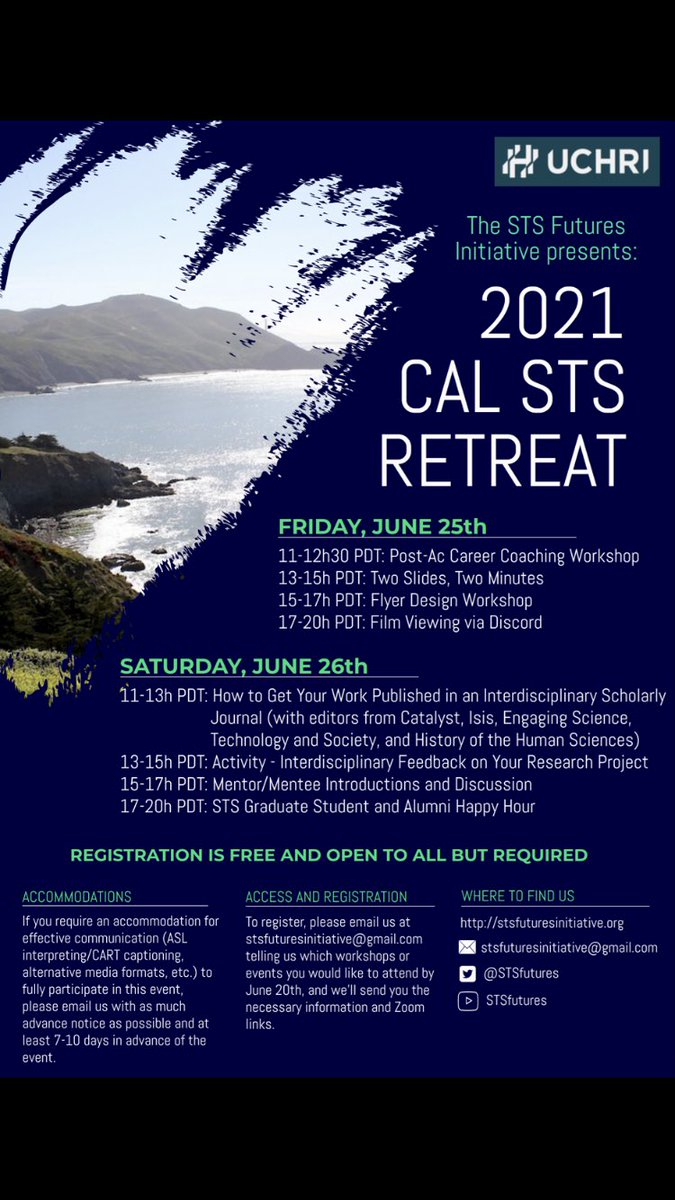 STSfutures's tweet photo. The Cal STS Retreat is back!! This year, we’ll be hosting two days of online workshops, panels, and social events - registration is required, but free and open to anyone from within or beyond the UC system. Hope to see you there! https://t.co/PiV53OtNL6