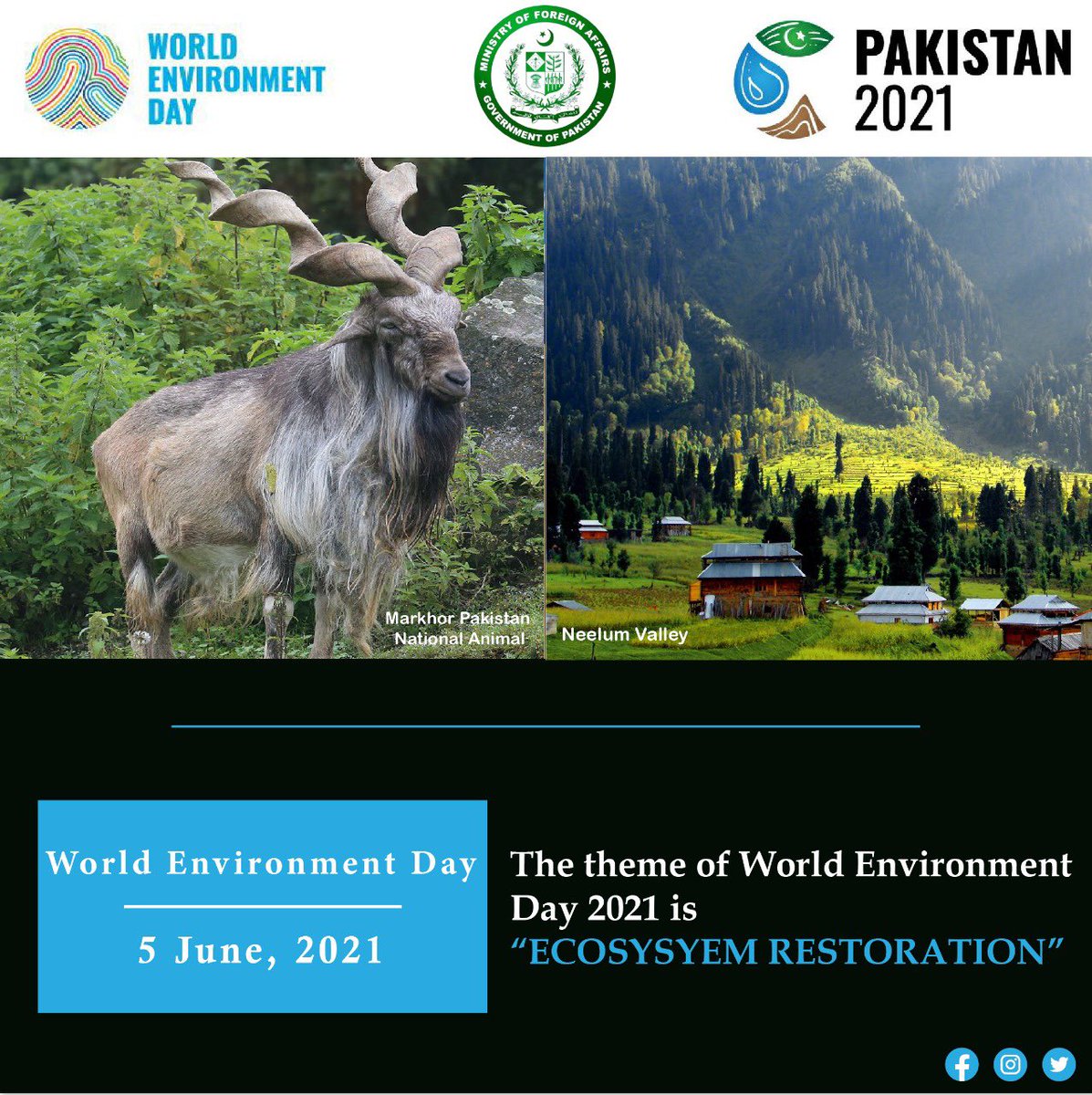 PakinFrance's tweet image. Hosting #WorldEnvironmentDay 2021 is an acknowledgement of 🇵🇰s strong credentials in combating environmental degradation &amp;amp; climate change. This year’s theme of #EcosystemRestoration is also fully aligned with PMs #GreenVision. 
#GenerationRestoration