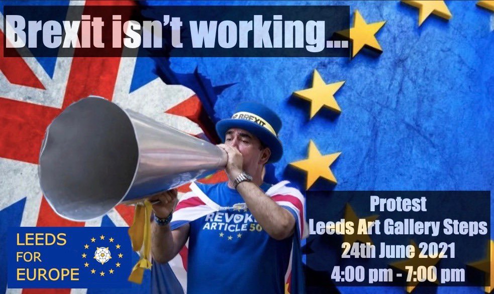 Brexit Isn’t Working... ..And it never will. So join our protest with the legendary Steve Bray @snb19692 & many more on Thursday, 24 June from 4-7pm! Part of a wave of protests taking place across the UK marking 5 years since the fateful referendum of 2016. #BrexitIsntWorking