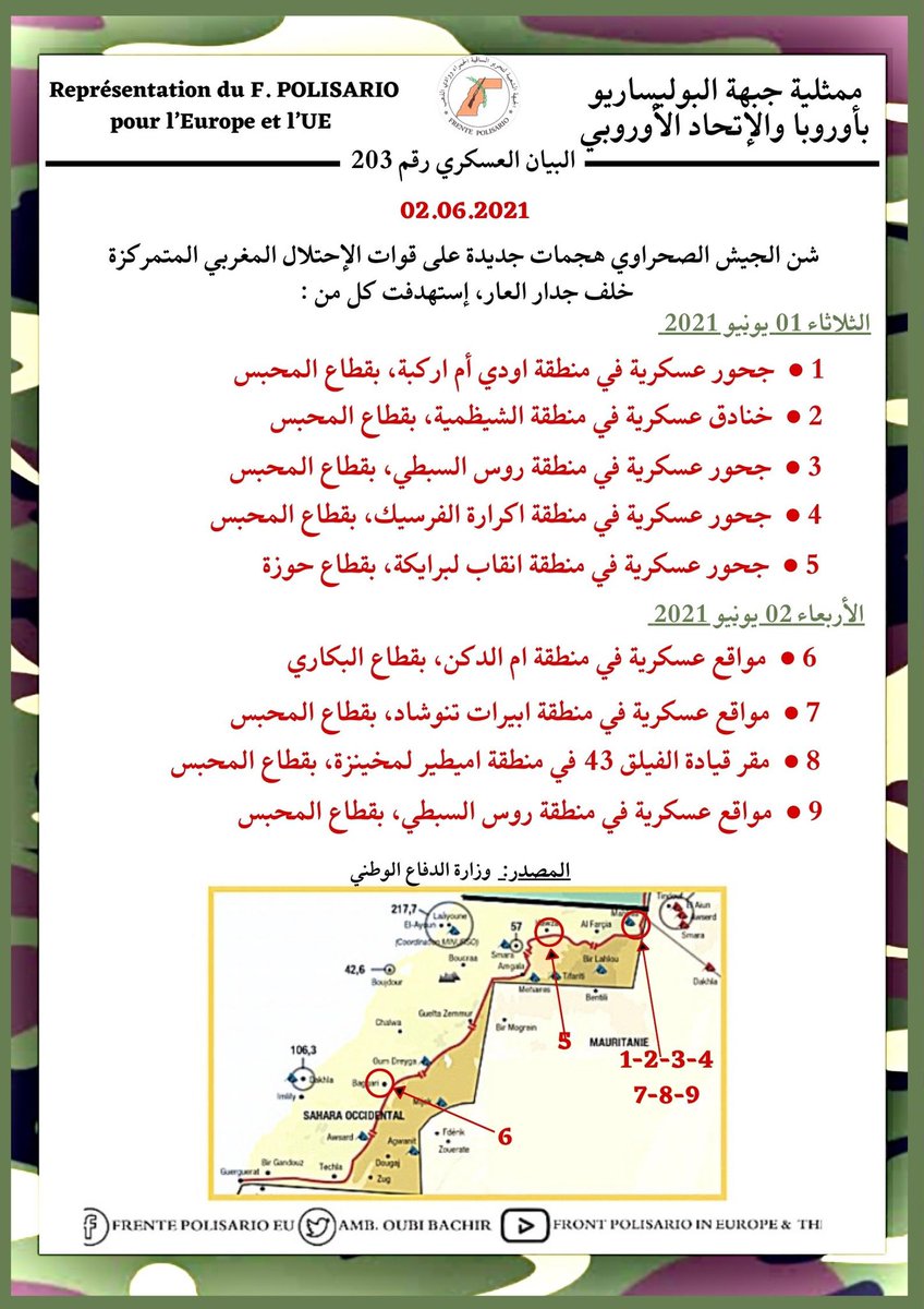 #Military_Statement_203
#sahrawi_republic🇪🇭

#البيان_العسكري_رقم203
#الجمهورية_الصحراوية🇪🇭