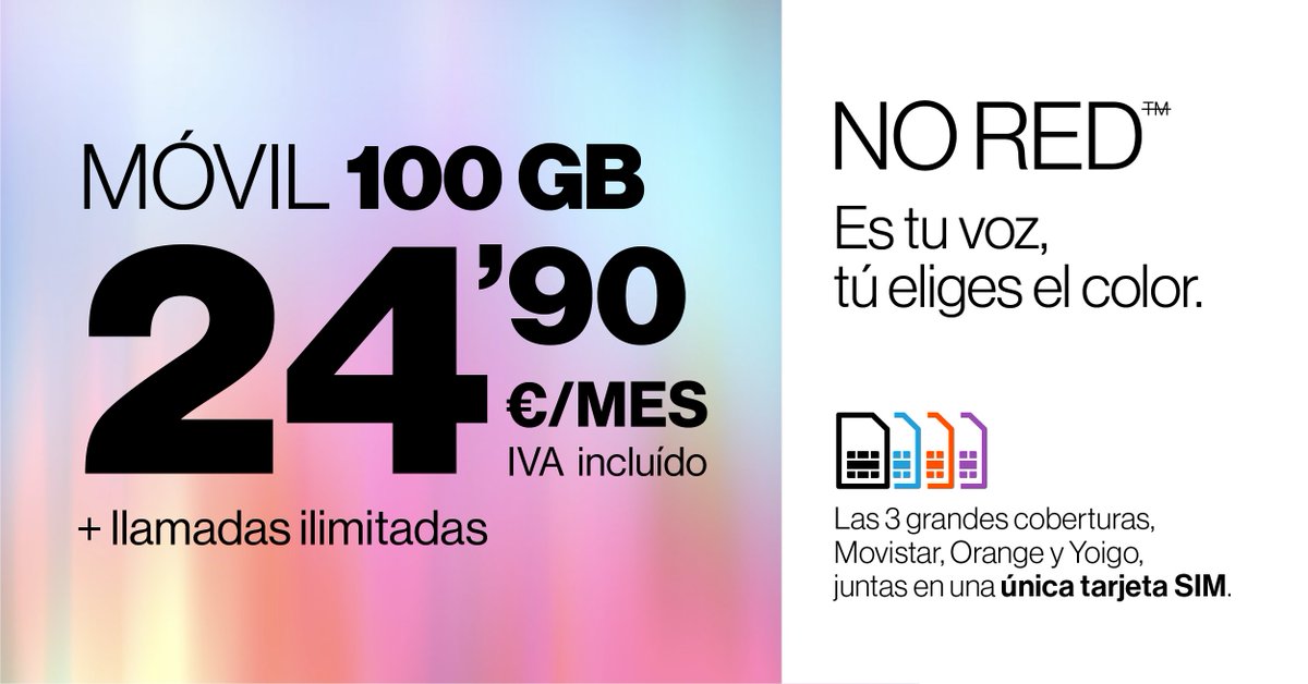 NORED_world's tweet photo. Tu conectividad #NO entiende de imposiciones, tú eliges el color de tu mensaje.
Las 3 grandes coberturas (Movistar, Orange y Yoigo) juntas en una única tarjeta SIM.

➕ info en el telf gratuito 👉 910 600 781. https://t.co/qF3j4DtR0o