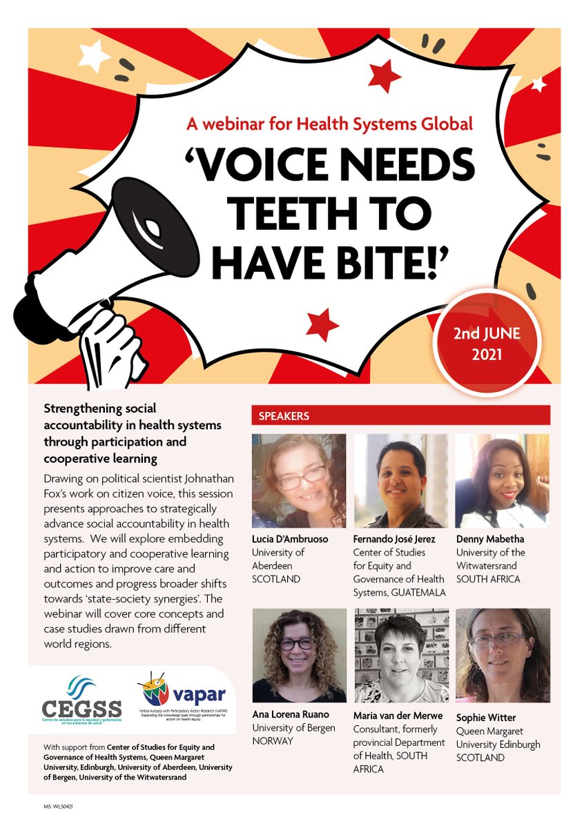 ‘Voice Needs Teeth to Have Bite!’ Strengthening social accountability in health systems through participation & cooperative learning @CEGSSGuatemala @VAPARorg @H_S_Global Watch the webinar at: youtube.com/watch?v=NDtYf-…