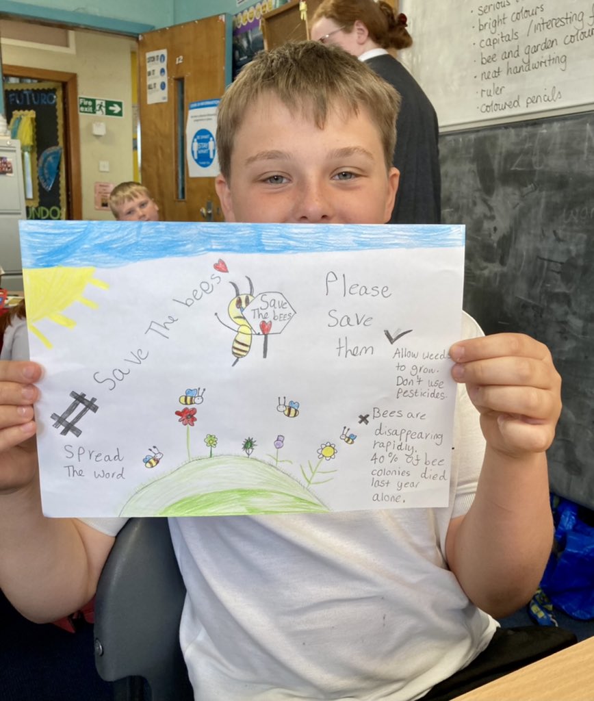 BPSMsMacCallum's tweet image. As part of #RSPBWildChallenge, we are spreading the word today to help to #SavetheBees. We read and took notes from information texts and are writing persuasive posters to display in school. It was great to see the pupils so enthusiastic about such a worthy cause. @BonnybridgePS
