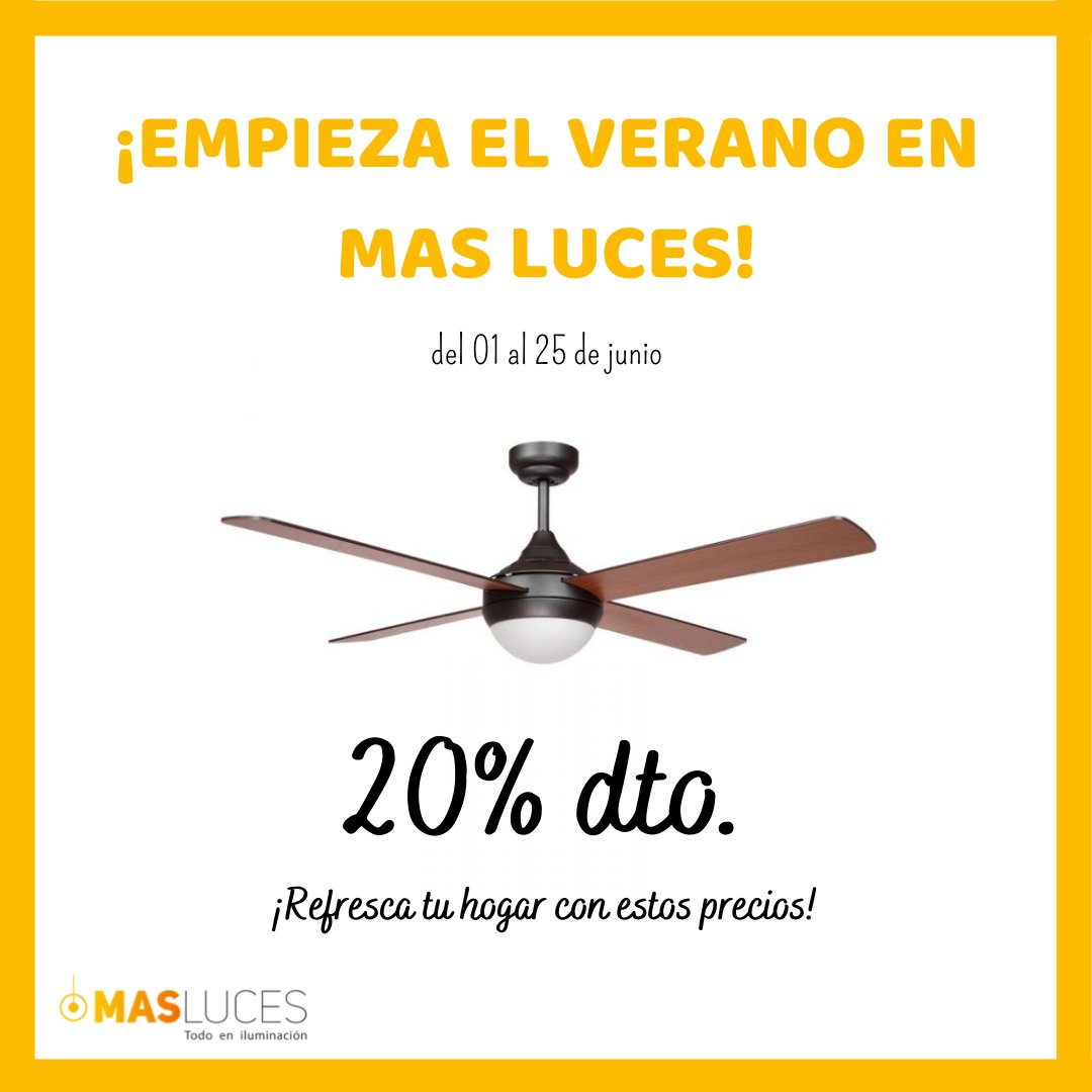 ¡Empieza el verano con estos precios! En Mas Luces tenemos descuentos increíbles en todas nuestras lámparas y ventiladores de techo.

ow.ly/xtga50EZJRE

#rebajas #rebajasdeverano #masluces #hogar #lamparas #decoracion #promociones #ofertas #verano2021