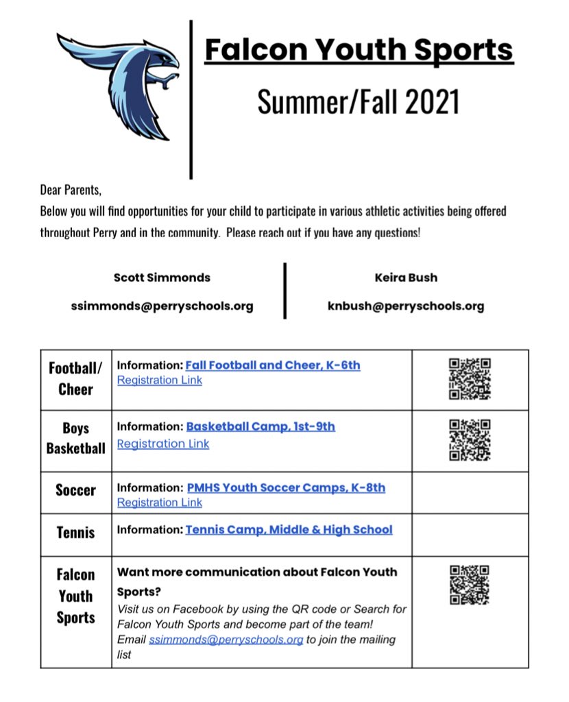 Youth Sport opportunities for our Falcon families.  #futureFALCONS