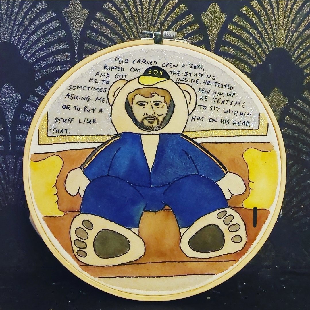 NCCbyKimberley's tweet photo. As promised, my latest- and almost definitely weirdest- Art Submission (YET!) ππ
. Will take some better pics in daylight tomorrow π @timkeyperson #TimKey #Fatberg #Bear #EmbroideryArt #ArtSubmission #HandEmbroidery #Poet #Poem #HandEmbroidered #Glittery #BTL #CesspitGem #ATL https://t.co/gqjtXFKlgS