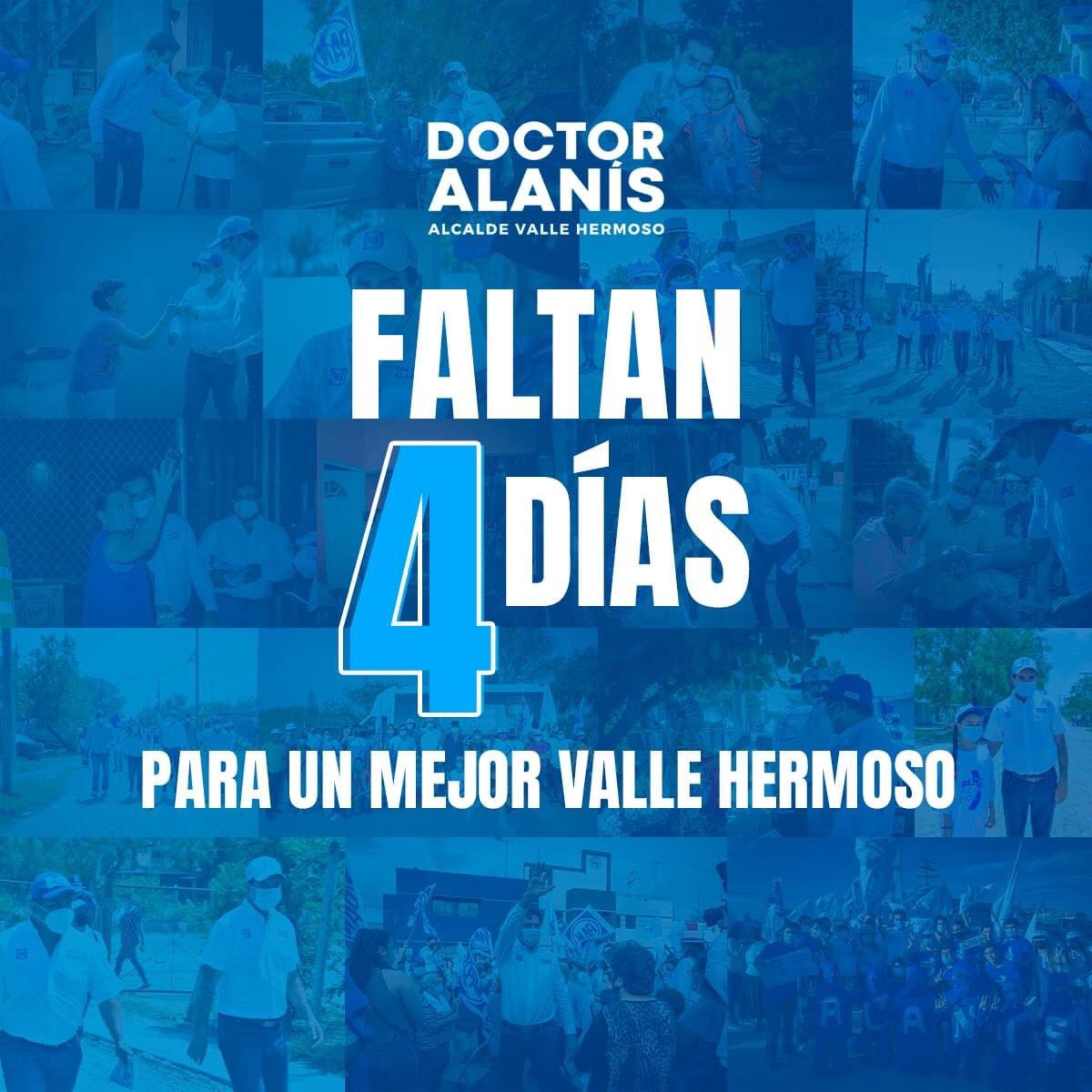 Faltan solamente 4 días para que nuestro #ValleHermoso se pinte de azul 🔹✌️🔹

Este 6 de Junio #VotaPAN para una mejor ciudad, un mejor futuro,  por ti y tu familia 👏

#DrAlanís #AmigosdeAlanís #VotaPAN #VotaxElProgreso