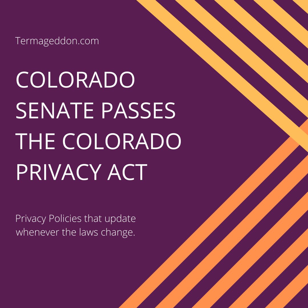 termageddon's tweet photo. Privacy bill alert: the Colorado Senate just passed the Colorado Privacy Act! The bill will now be moving to the State Assembly. Learn more: https://t.co/meHhGmq9T7 #privacybill #privacynews #privacypolicy #privacypolicygenerator #termageddon https://t.co/eomkpZnbDO