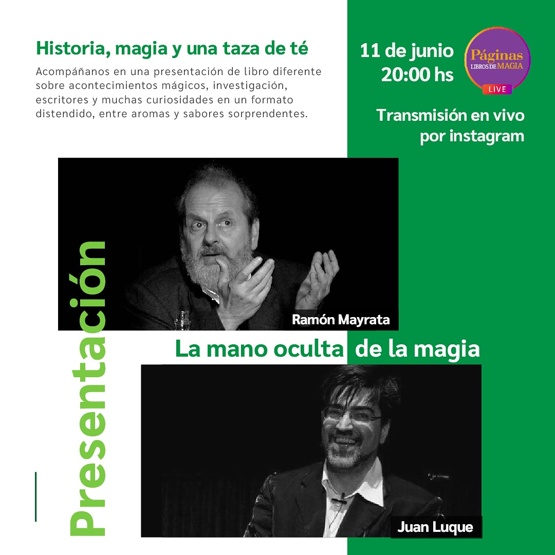 Acompáñanos en una presentación de libro diferente sobre acontecimientos mágicos, investigación, escritores y muchas curiosidades en un formato distendido, entre aromas y sabores sorprendentes.

11 de junio 20:00 hs
En vivo desde Instagram en @paginaslibrosdemagia 
¡Te esperamos!
