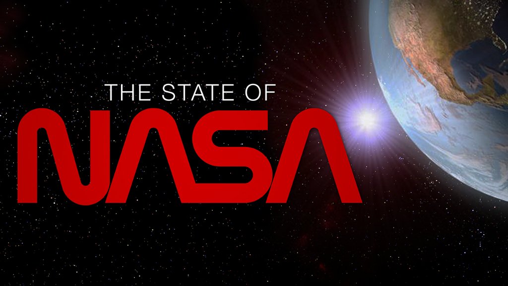 Text: The State of NASA, with NASA "worm" insignia and image of Earth seen from orbit