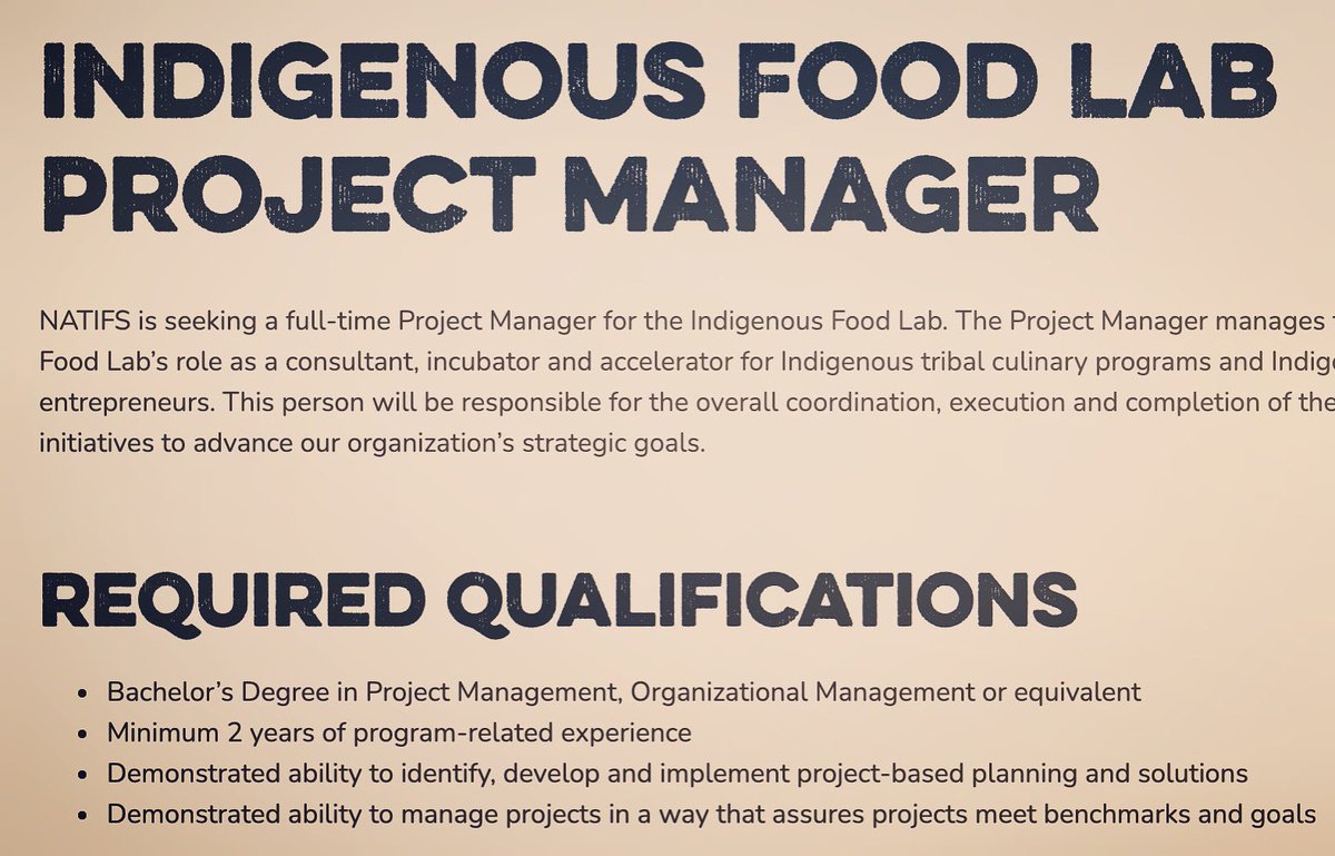 We’re hiring! @natifs_org is seeking to hire a full-time Project Manager for the Indigenous Food Lab. For more information and on how to apply, visit this link: natifs.org/jobs/indigenou…