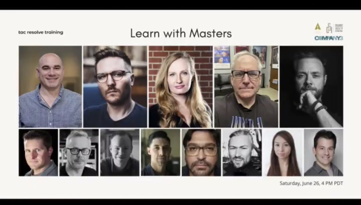marktoddosborne's tweet photo. Glad to be a part of this. Join us June 26, 2021.
#tacresolvetraining #learnwithmasters #coloristsociety #blackmagicdesign #davinciresolve https://t.co/R60d4IdHRF