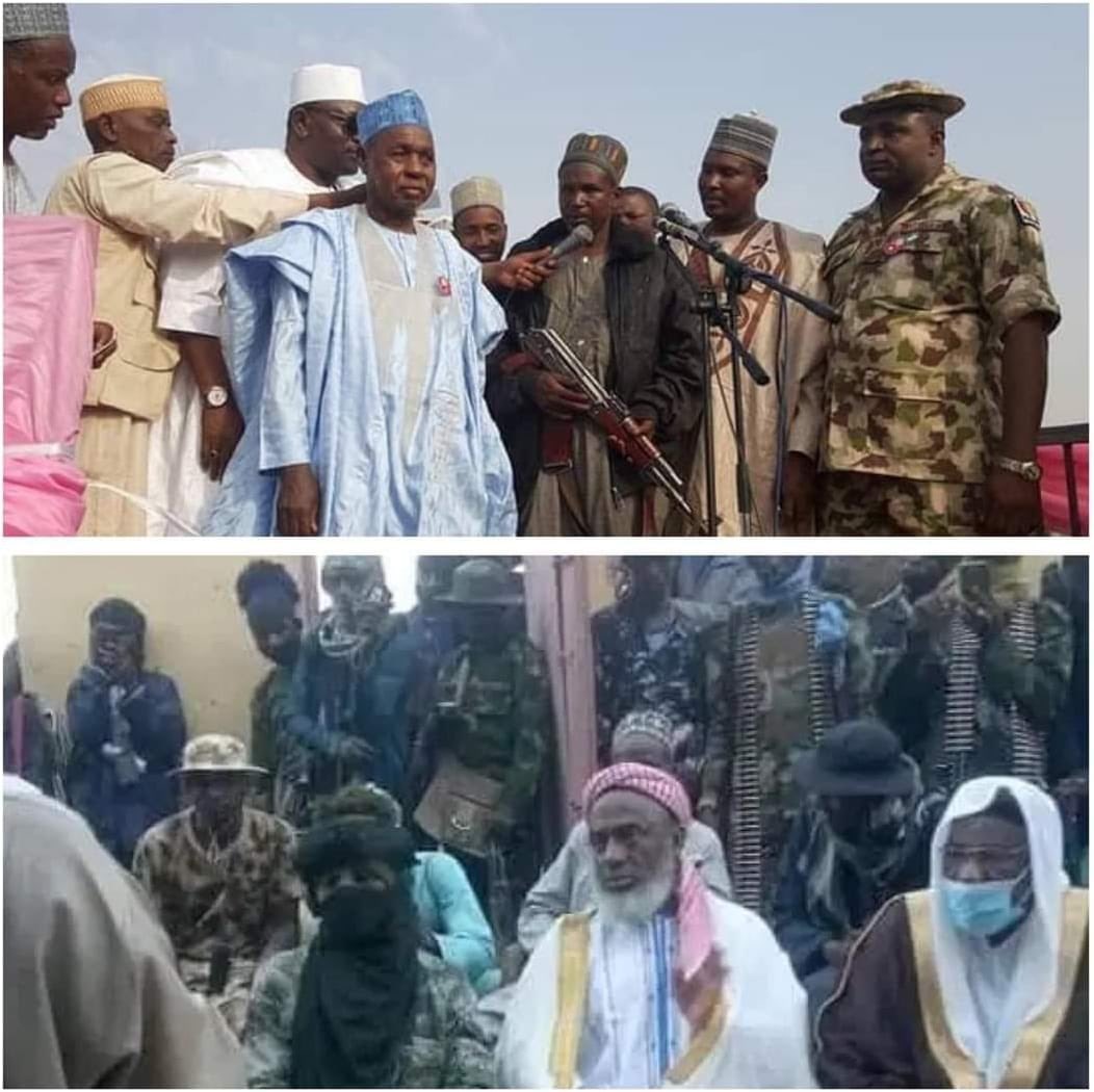 Fulani terrorists in Aso Rock, Abuja want to fight unknown gunmen in the East but they forgot to fight their own known Fulani gunmen. Known Fulani terrorist like Gumi held meetings with Fulani murderers in the open. Gov. Bello Masari negotiated with Fulani murderers. Hypocrites!