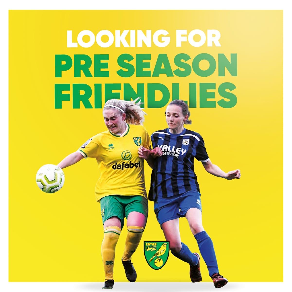 Our 1st team &amp; Reserves are looking for friendlies throughout July &amp; August.  If you are interested please email Steve on Steve.Kenny@NorwichCityWomenFC.co.uk #PreSeason #Friendlies #NCFC