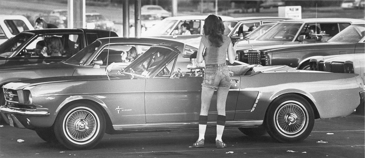 Carhop at Keller's Drive-In in Dallas, 1970s. 