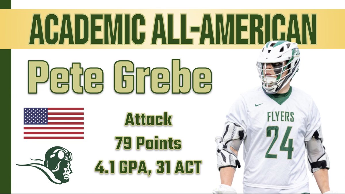 FlyerLax's tweet photo. A big congrats to our very own @GrebePete for being named 1 of 5 Players from Missouri and a first for @FlyerLax as an Academic All-American!  #hardworkpaysoff @MOLacrosse @golhsflyers @LindberghFlyers @GSV_STL @STLhssports @ElmhurstU_MLac https://t.co/grDeUhGW8V