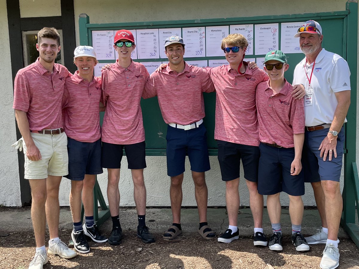 boynecityad's tweet photo. Congratulations to our Varsity Golf team on qualifying for State Finals for the first time in school history!! Aidan Brehm and Kolton Stadt also tied for 5th place overall as individuals! https://t.co/9dLbmleJQA