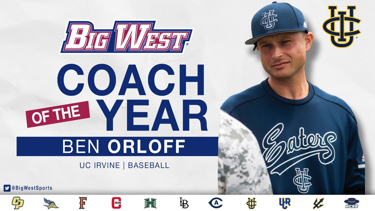 More love for <a href="/UCIbsb/">UCI Baseball</a> as Ben Orloff is the Coach of the Year! 🐜🍴

⚾️ First in BW history to be named both POY (2009) &amp; COY

⚾️ Led 'Eaters to 2nd BW title

⚾️ Led program to 8th 4️⃣0️⃣-win season &amp; school record 32 league wins

#TogetherWeZot