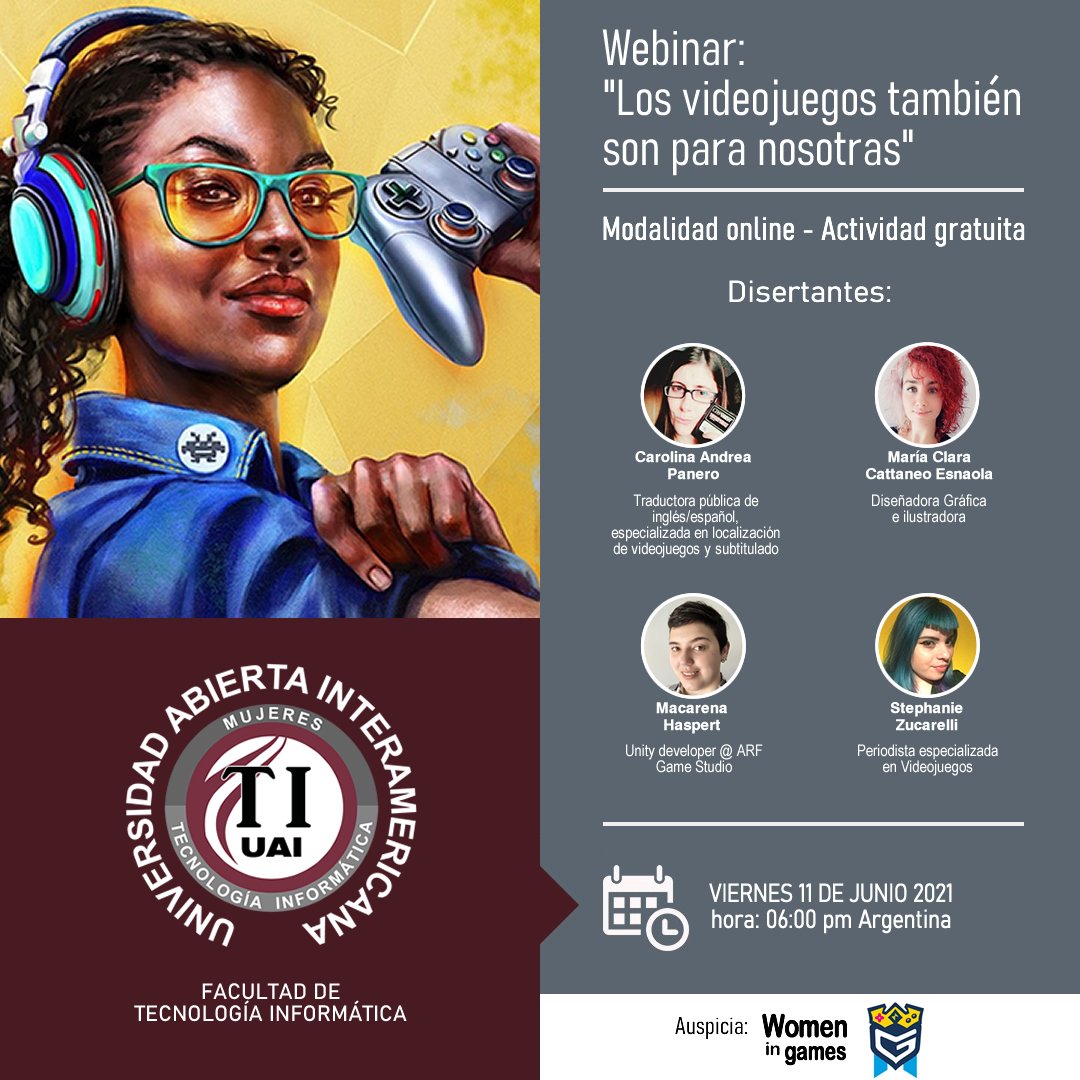 Mujeresenti_UAI's tweet photo. 🕹️ LOS VIDEOJUEGOS TAMBIÉN SON PARA NOSOTRAS.

Se enteraron? 

👾 El próximo viernes 11 de junio vamos a estar presentando el próximo webinar con la presencia de:

@womeningamesAR !! 🎉🎮

Podés inscribirte acá 👇 
https://t.co/n60yklUQG2 https://t.co/ghWZAP6fzN