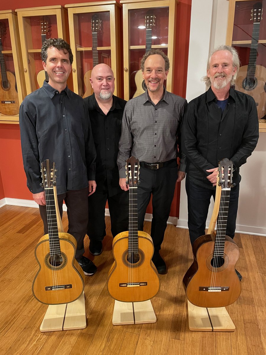 LAGQ's tweet image. Yesterday, we had the great honor and pleasure of playing and recording on three Torres guitars owned by Francisco Tárrega. Thanks to @guitarsalon for making it happen. Look out for the video recordings soon!
