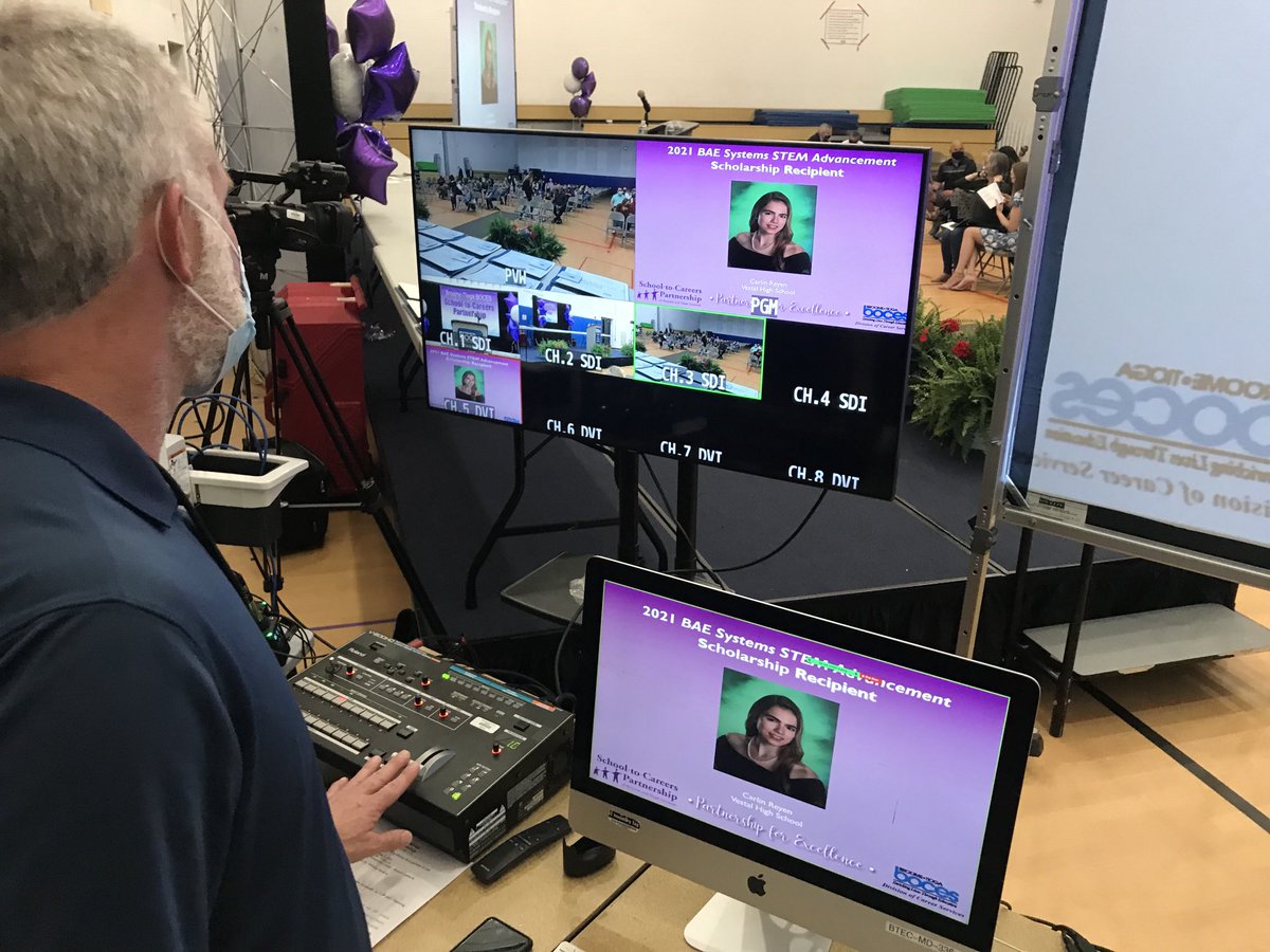 BTBOCES_IP's tweet photo. We’re just about set to go at this afternoon’s School-to-Careers graduation ceremony at ⁦@BroomeBOCES⁩. What you’re looking at in the photos is a behind-the-scenes glance at our live streaming set-up, choreographed by ⁦@btbocesvideo⁩. ⁦@BOCESofNYS⁩ https://t.co/w62wzMVG85