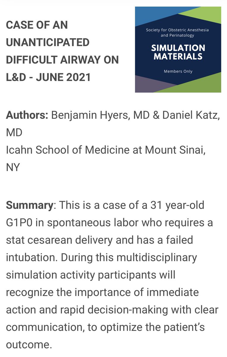 Check out the latest SIMOM (#22 – Case of an Unanticipated Difficult Airway on L&D) written by Drs. Benjamin Hyers and @dkatz621 Now published on SOAP’s website: @SOAPHQ #OBAnes @gillyabir soap.org/provider-educa…