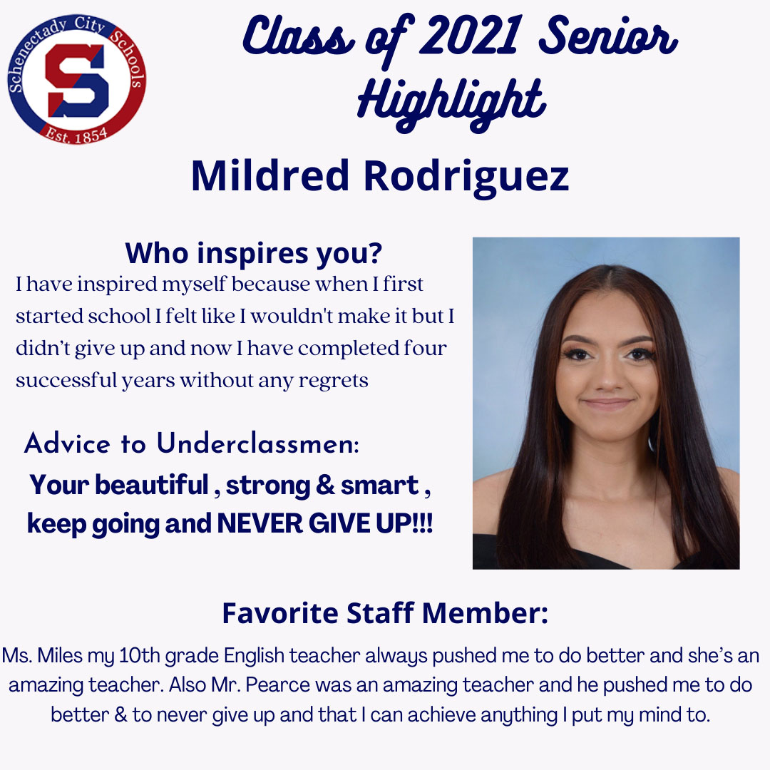 SCSchools's tweet image. Meet Mildred Rodriguez, a member of the SHS Class of 2021 💯Congrats to her for working hard &amp;amp; never giving up 👏She&apos;s now on her way to graduation.  Mildred reminds others that they are beautiful, strong &amp;amp; smart♥️#nevergiveup #youcandoit #schenectadyvibes #shsclassof2021